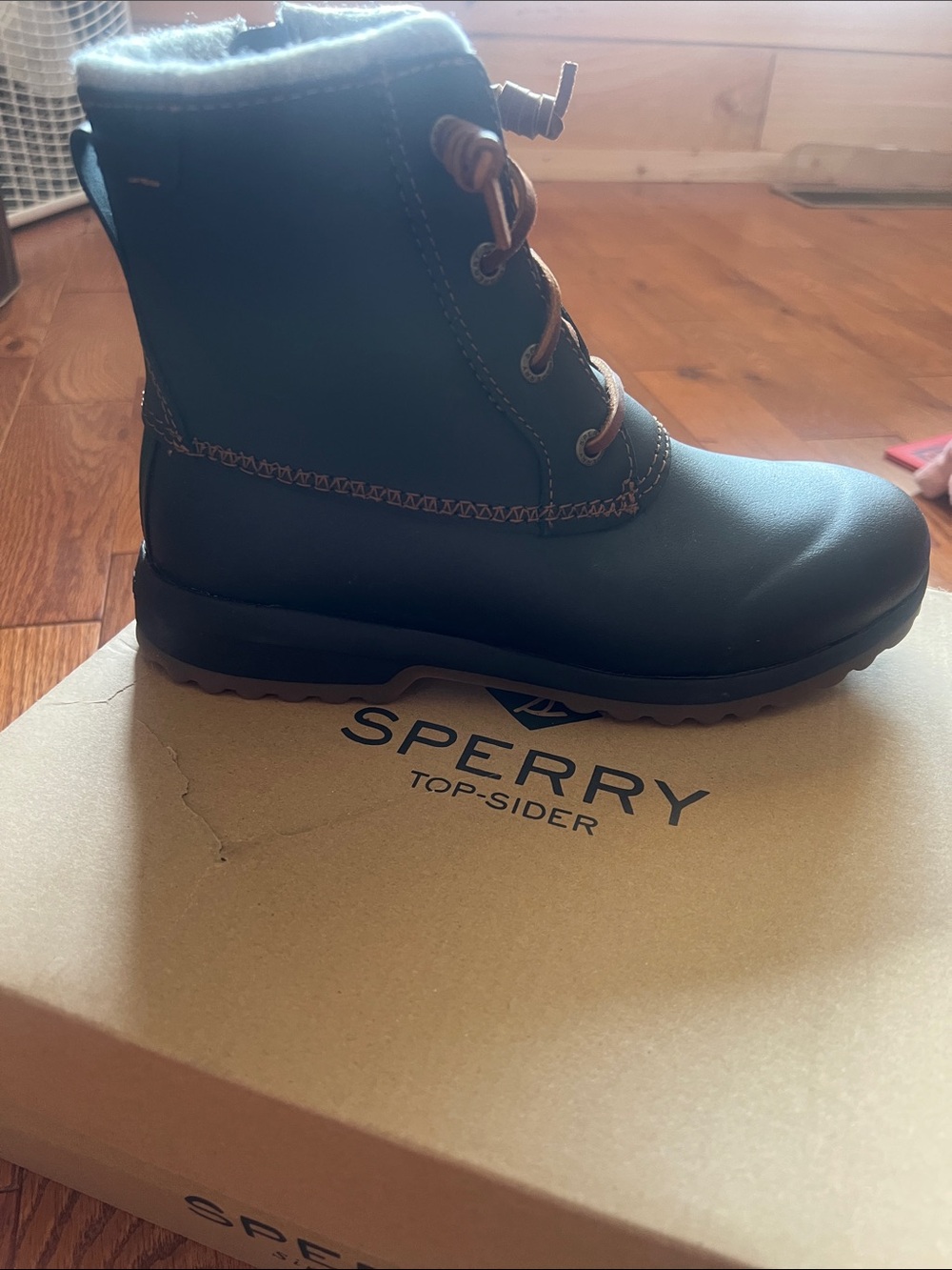 Sperry Women's Lace-Up Boots in Dark Navy with Brown Accents